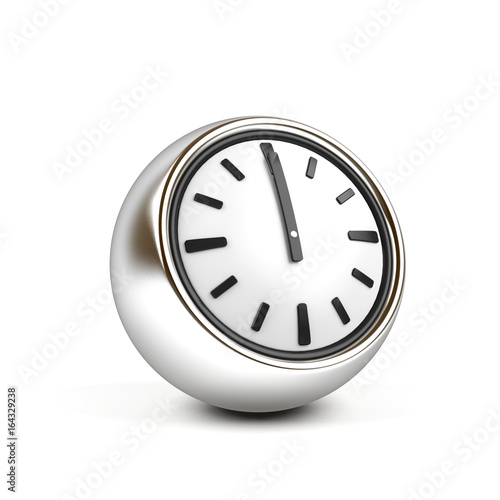 3d clock showing the time one. Clock isolated on white background. 3d rendering