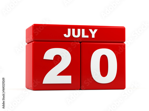 July 20th. Image of july 20, calendar on white background. 3d photo