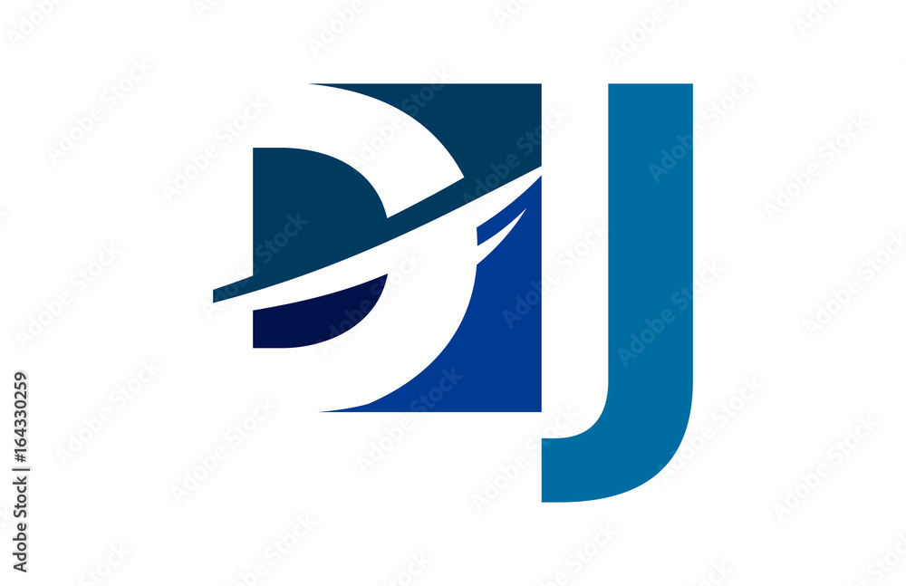 DJ Negative Space Square Swoosh Letter Logo DJ Negative Space Square Swoosh Letter Logo