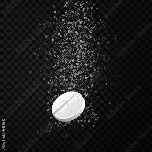 Vector realistic isolated fizzy bubble effect on the transparent background. Concept of effervescent tablet, vitamin and healthcare.