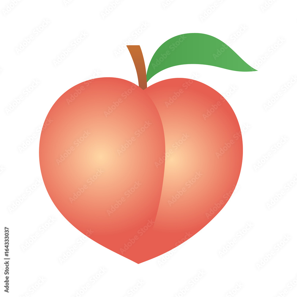 Fototapeta premium Peach fruit or nectarine with leaf vector icon illustration for food apps and websites