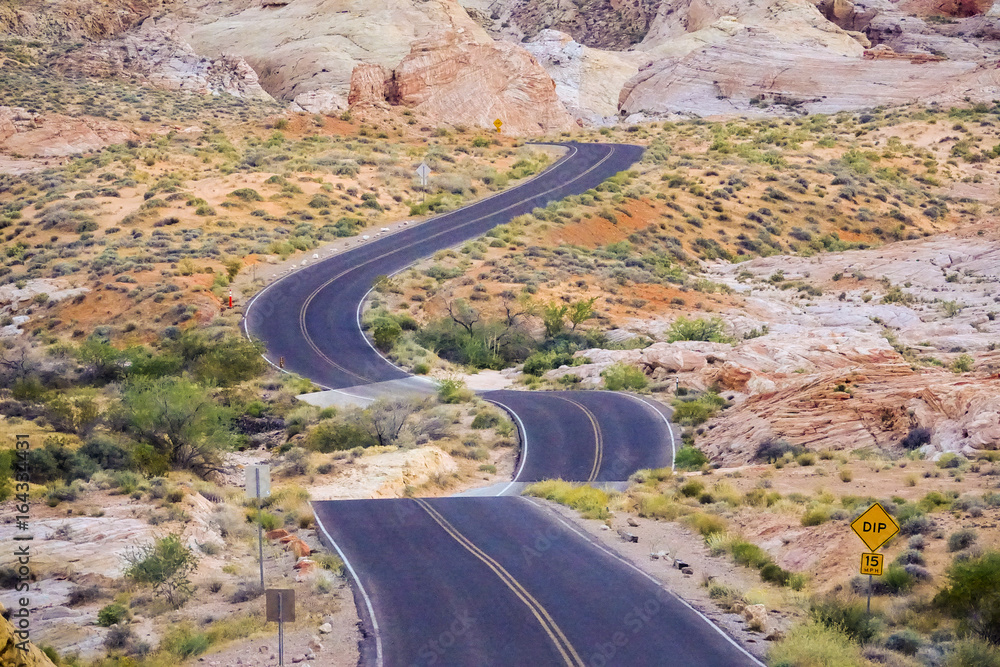 Beautiful roads through the Nevada Desert in the Valley of Fire