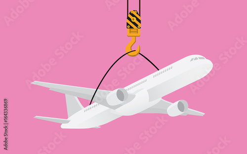 hanging plane on hook crane illustration