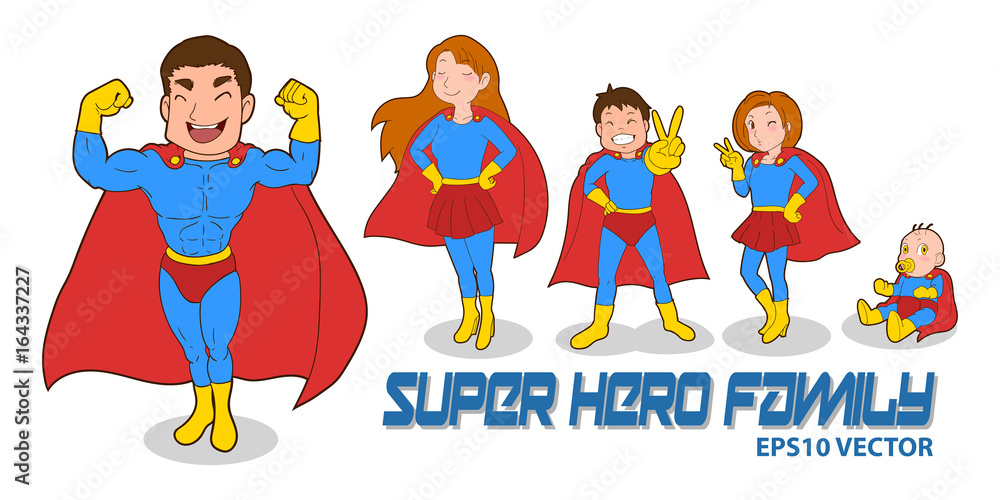 super family include father, mother, son, daughter and baby vector cartoon  Stock Vector | Adobe Stock