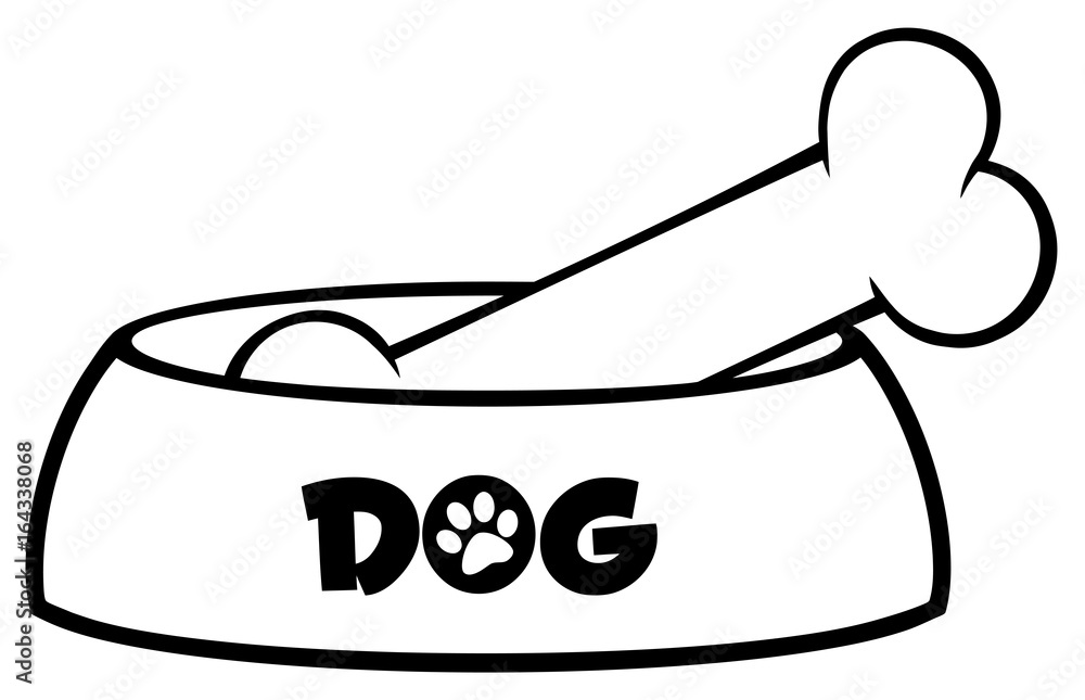 Black And White Dog Bowl With Bone Drawing Simple Design. Illustration  Isolated On White Background Stock Vector | Adobe Stock