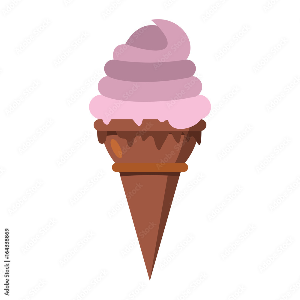 Ice cream of vanilla cherry chocolate ingredients in wafer cone on white background cartoon flat vector illustration element for delicious food design