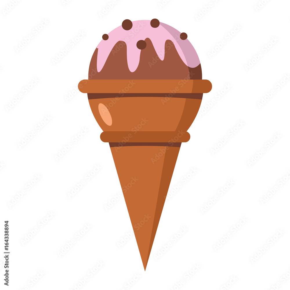 Ice cream of vanilla chocolate ingredients in wafer cone on white background cartoon flat vector illustration element for delicious food design Ice cream of vanilla chocolate ingredients in wafer cone on white background cartoon flat vector illustration element for delicious food design