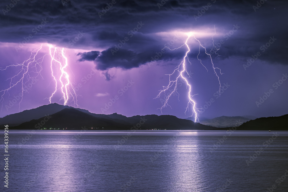 Thunderstorm on a mountain lake/Severe thunderstorm on a mountain lake, Bukhtarma Reservoir, Eastern Kazakhstan