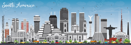 South America Skyline with Famous Landmarks.