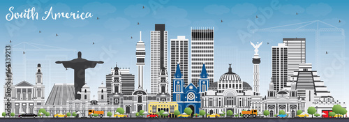 South America Skyline with Famous Landmarks.