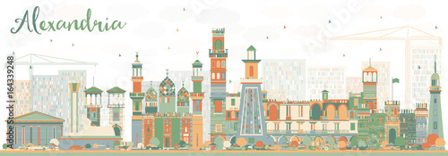 Abstract Alexandria Skyline with Color Buildings.