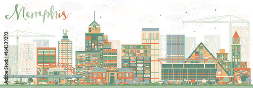 Abstract Memphis Skyline with Color Buildings.