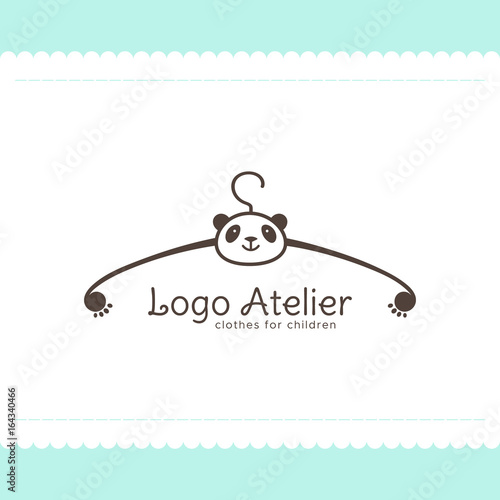 Logo Atelier making children's clothes. Vector template for the fashion industry. Element for Studio sewing and tailoring. Illustration in cartoon style