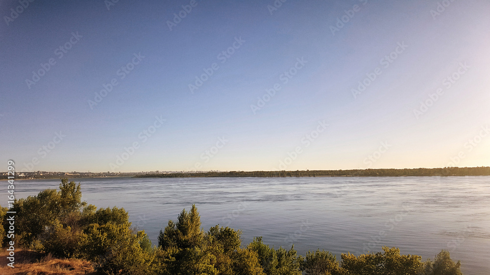 sunrise on the banks of the river Volga, Russia. 