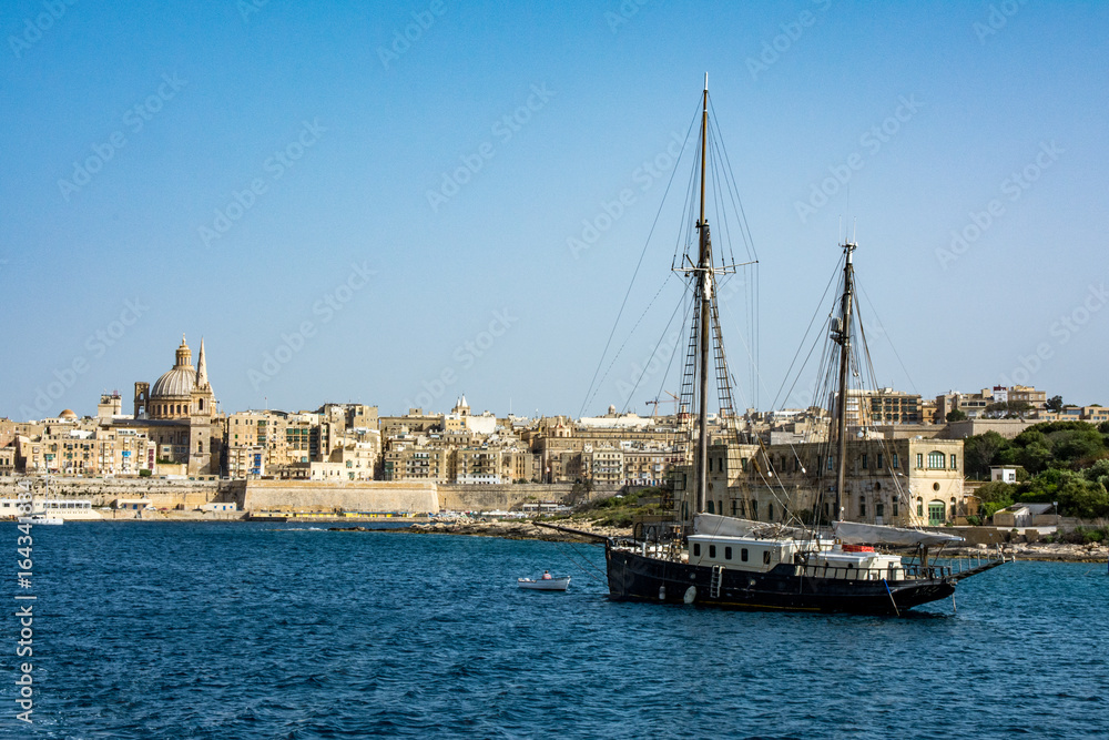 Sailing boat in the harbor of valetta