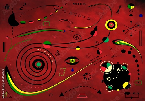 Abstract ldark redt  background, style Miro `painter photo