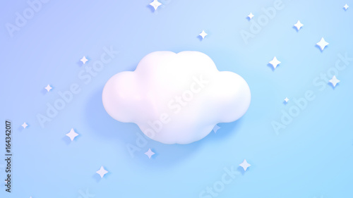 Cute white clouds and stars. Blue pastel color background. 3d render picture.