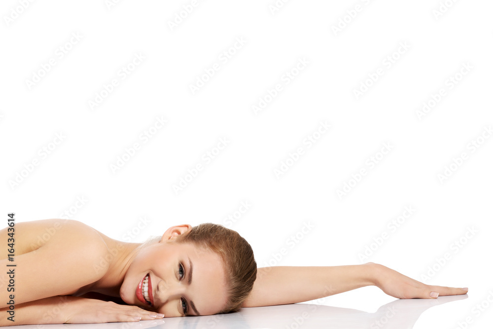 Beauty woman portrait. Beautiful model girl with perfect fresh clean skin. Body care concept Beauty woman portrait. Beautiful model girl with perfect fresh clean skin. Body care concept