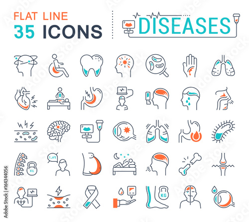Set Vector Flat Line Icons Diseases photo