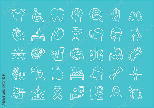 Set Vector Flat Line Icons Diseases