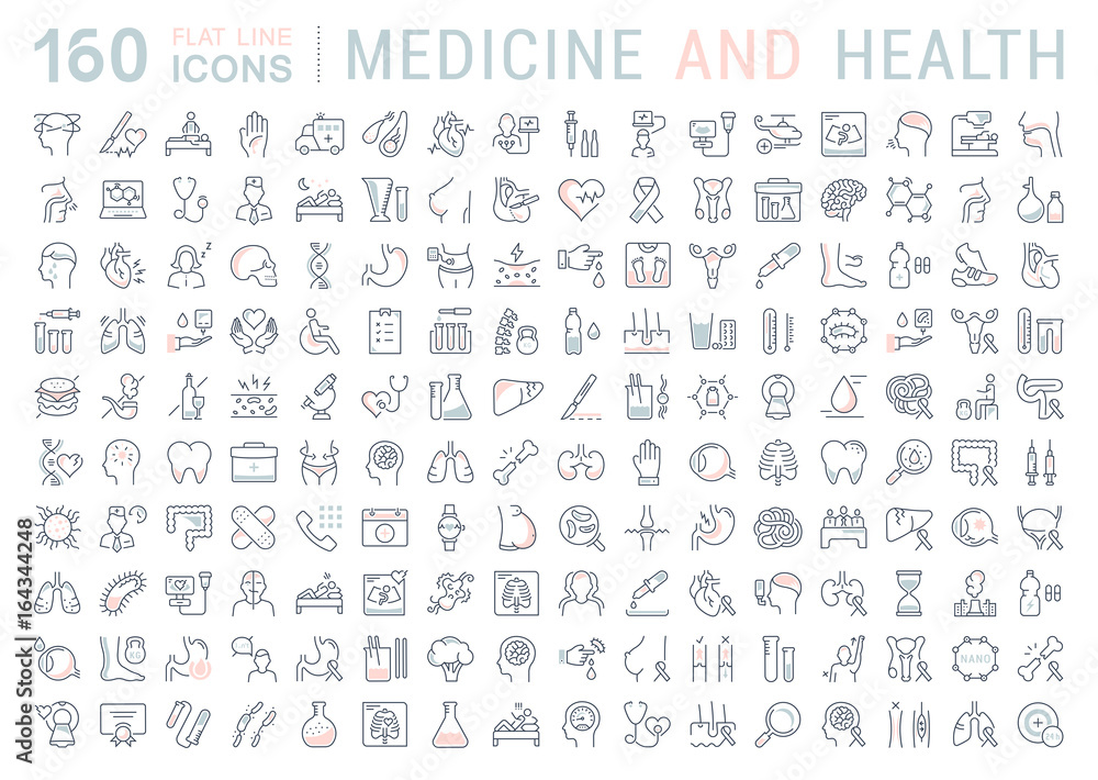 Set Vector Flat Line Icons Medicine and Health