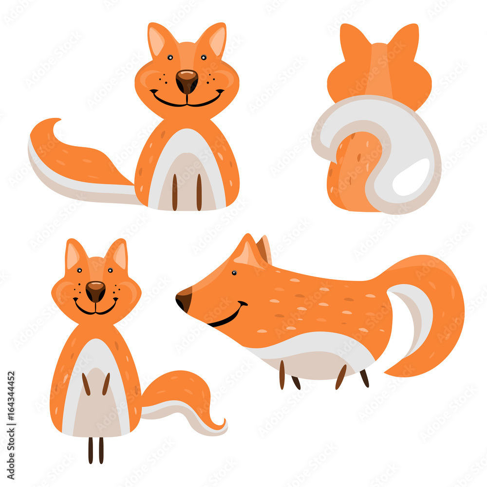 Set of cartoon cute isolated fox
