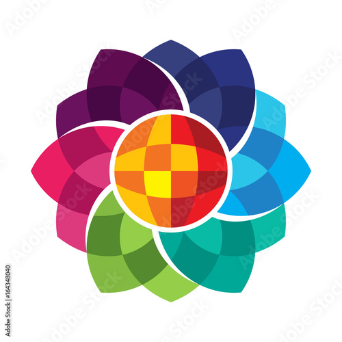 Icon stylized flower with colorful design concepts and shaped diamond / glass