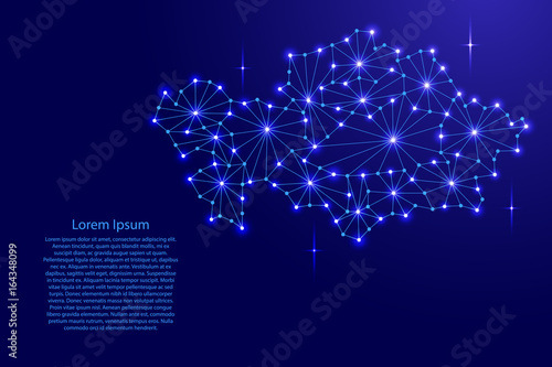 Kazakhstan map of polygonal mosaic lines network, rays and space stars of vector illustration.