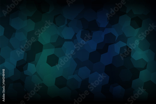 Hexagon shape abstract with dark blue and dark green gradient shading background.