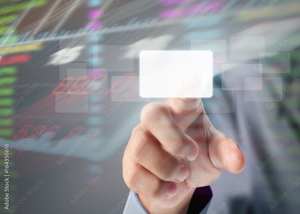 businessman with financial symbols coming from hand businessman with financial symbols coming from hand