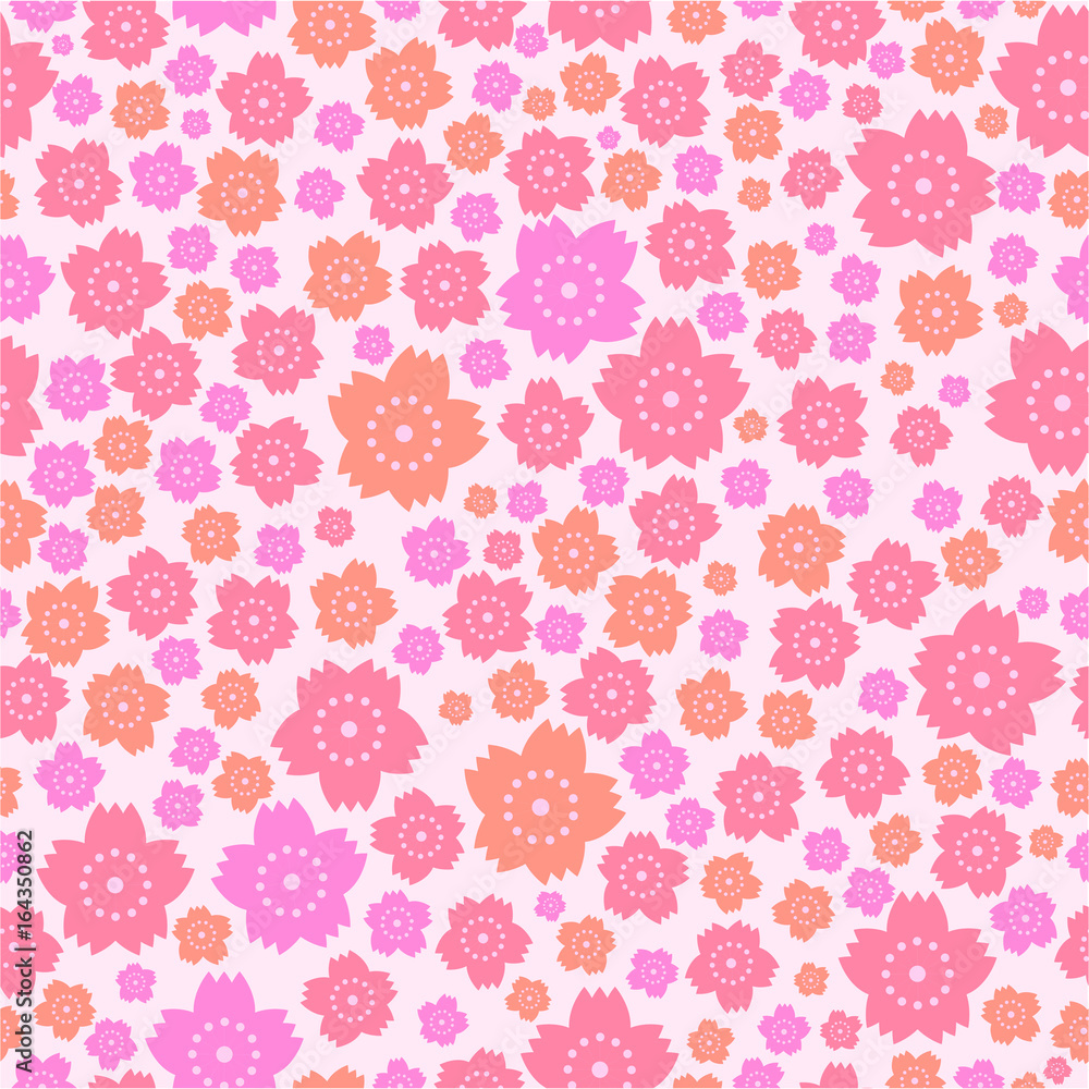 Seamless pattern of cute pink and orange flowers on pink background Seamless pattern of cute pink and orange flowers on pink background