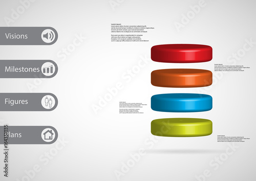 3D illustration infographic template with cylinder horizontally divided to four color slices