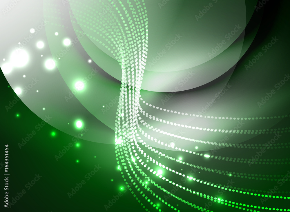 Fototapeta premium Glowing wave created with particles on dark color background
