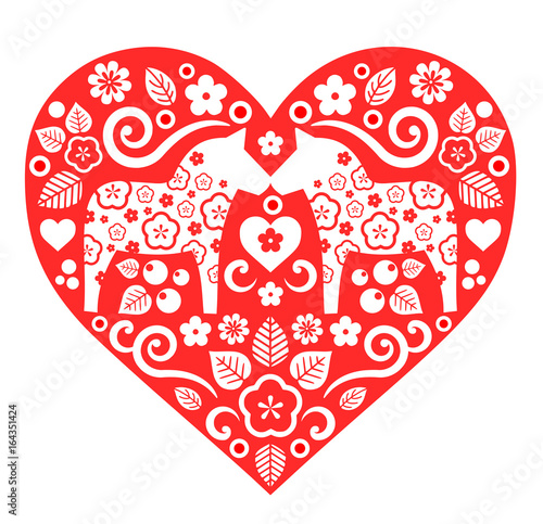 Traditional Scandinavian folk heart vector from Sweden