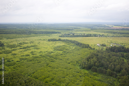 Aerial photography. Aerial view over the rural landscape in Russia