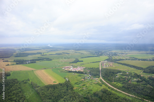 Aerial photography. Aerial view over the rural landscape in Russia