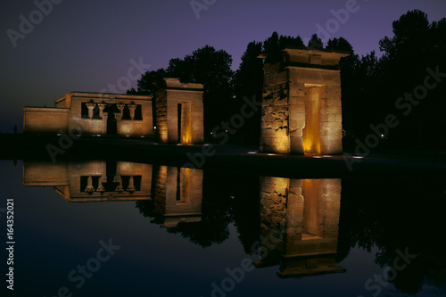 The Temple of Debod, Ancient Egyptian Temple at Night in Madrid, Spain.