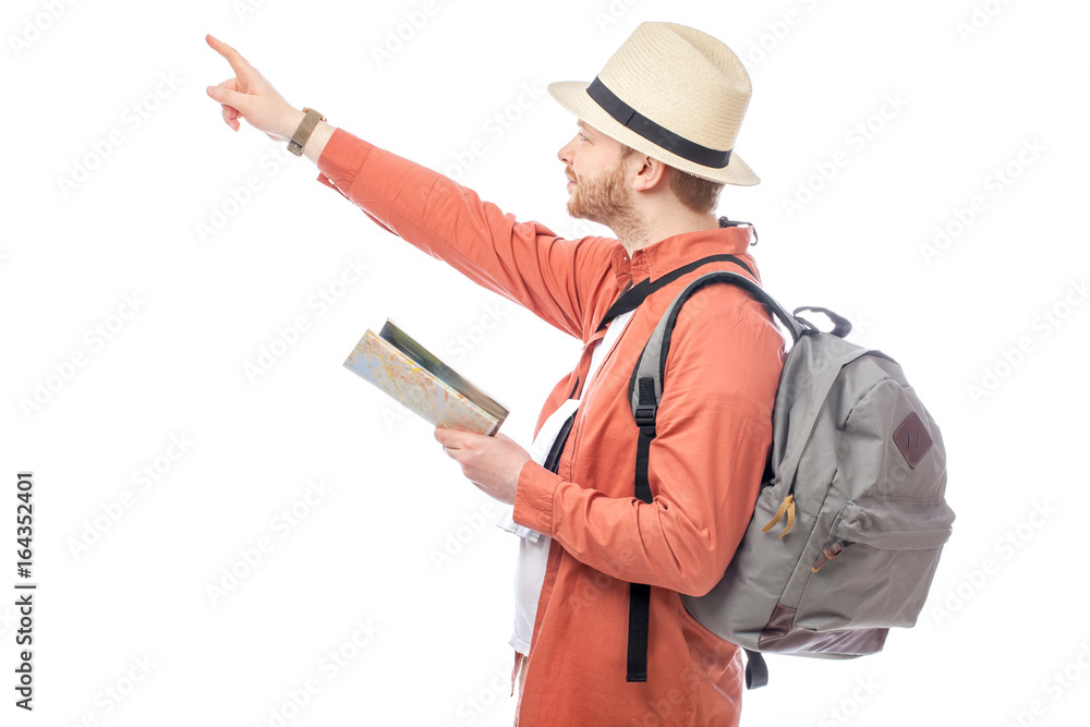 attractive tourist man smiling on white background attractive tourist man smiling on white background