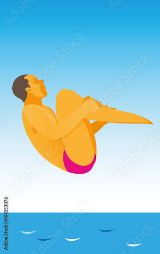 The athlete is a jumper in the water who performs a complex leap