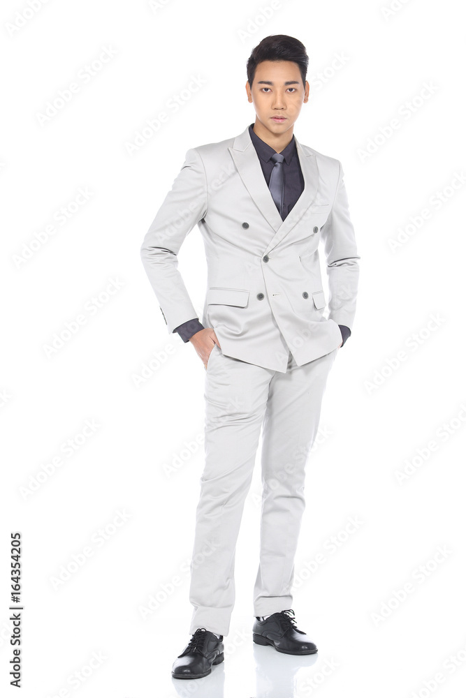 Full Length Snap Figure, Business Man Stand in Gray Suit pants a
