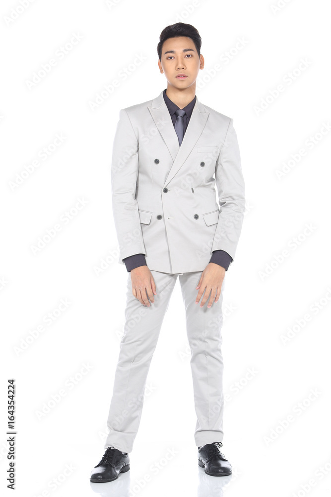 Full Length Snap Figure, Business Man Stand in Gray Suit pants a Full Length Snap Figure, Business Man Stand in Gray Suit pants a