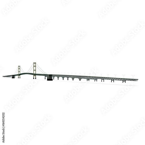 Mackinac Bridge Isolated on white. 3D illustration photo