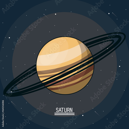 colorful poster of the planet saturn in the space with rings around
