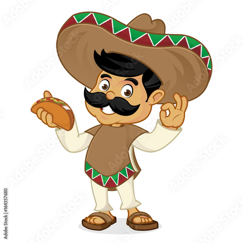 Mexican man cartoon holding taco
