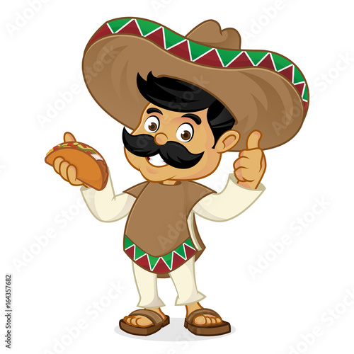 Mexican man cartoon eating taco