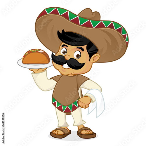 Mexican man cartoon serving taco