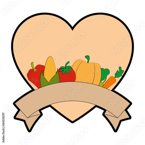 frame in heart shape with vegetables icon over white background vector illustration photo