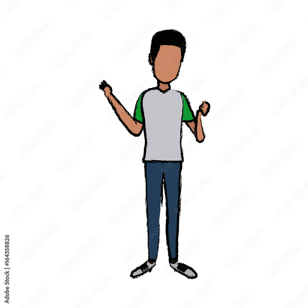standing young man wearing casual clothes cartoon standing young man wearing casual clothes cartoon
