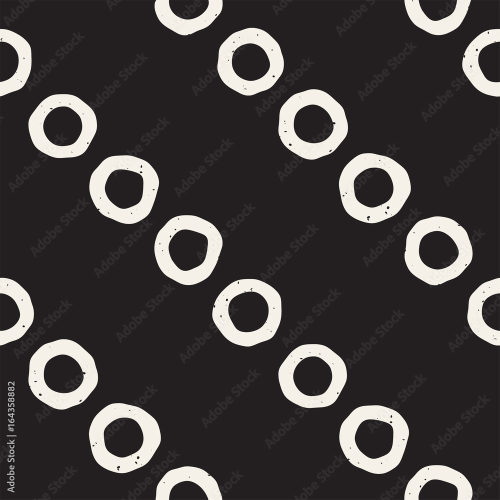 Hand drawn black and white ink abstract seamless pattern. Vector grunge texture. Monochrome geometric shappes paint brush lines