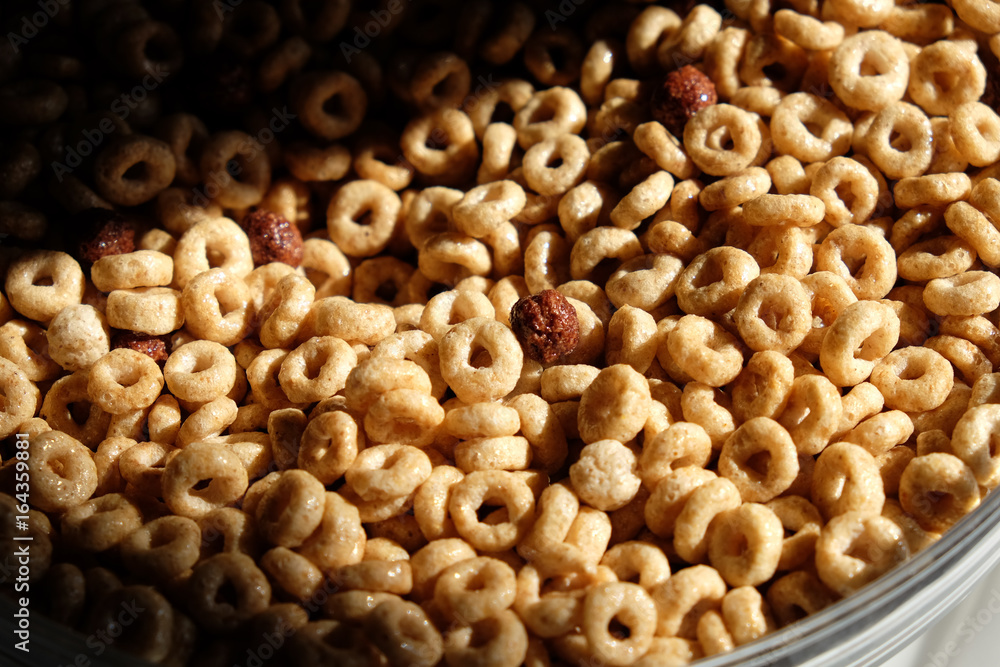 Breakfast cereals in morning light close-up